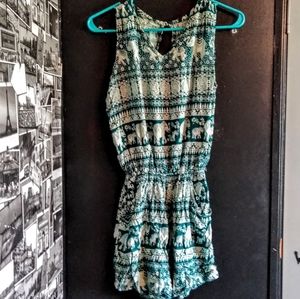 Green and White Printed Romper